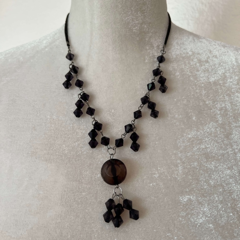 VINTAGE: Black Beaded Chain Necklace - Adjustable Length